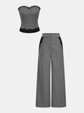 Plaid Lace Trim Strapless Top & Pants Set