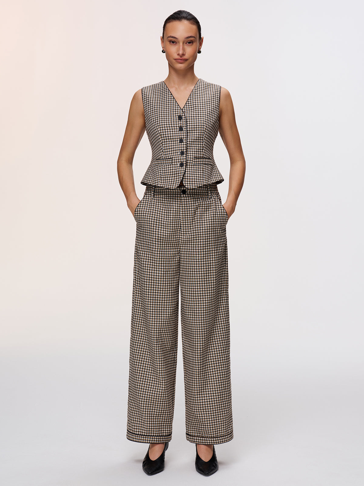 Plaid Vest & Wide Leg Pants Set