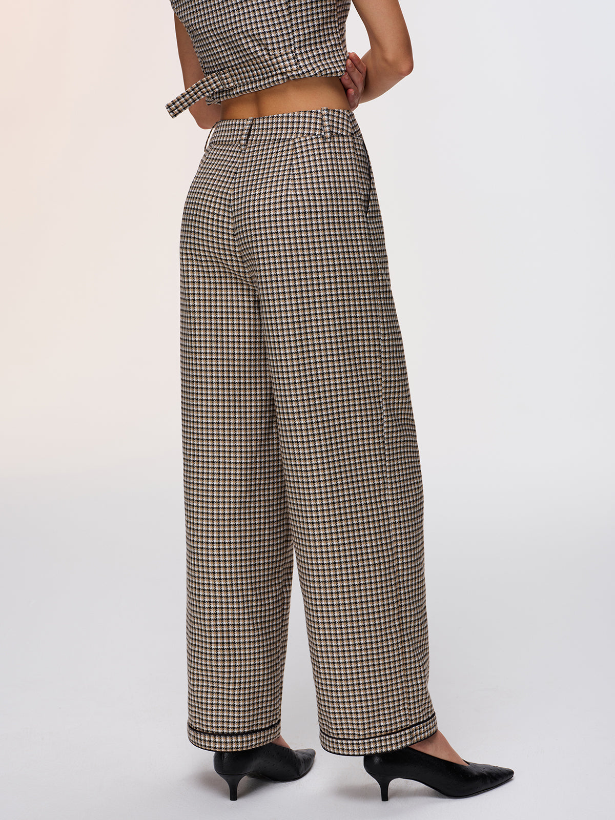 Plaid Vest & Wide Leg Pants Set