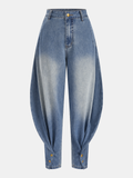 Jeans-Balloonhose mit geknöpften Bündchen und mittelhohem Bund