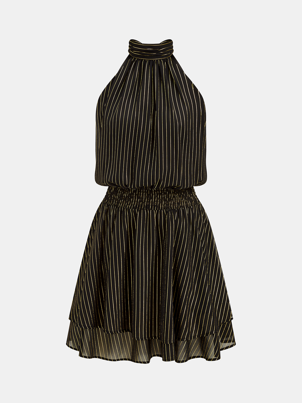 Mini-robe à rayures smockée et superposée à dos nu