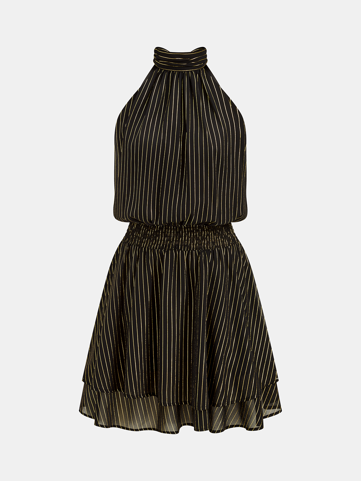 Mini-robe à rayures smockée et superposée à dos nu