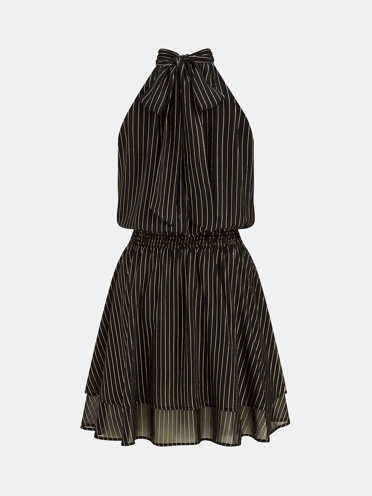 Mini-robe à rayures smockée et superposée à dos nu