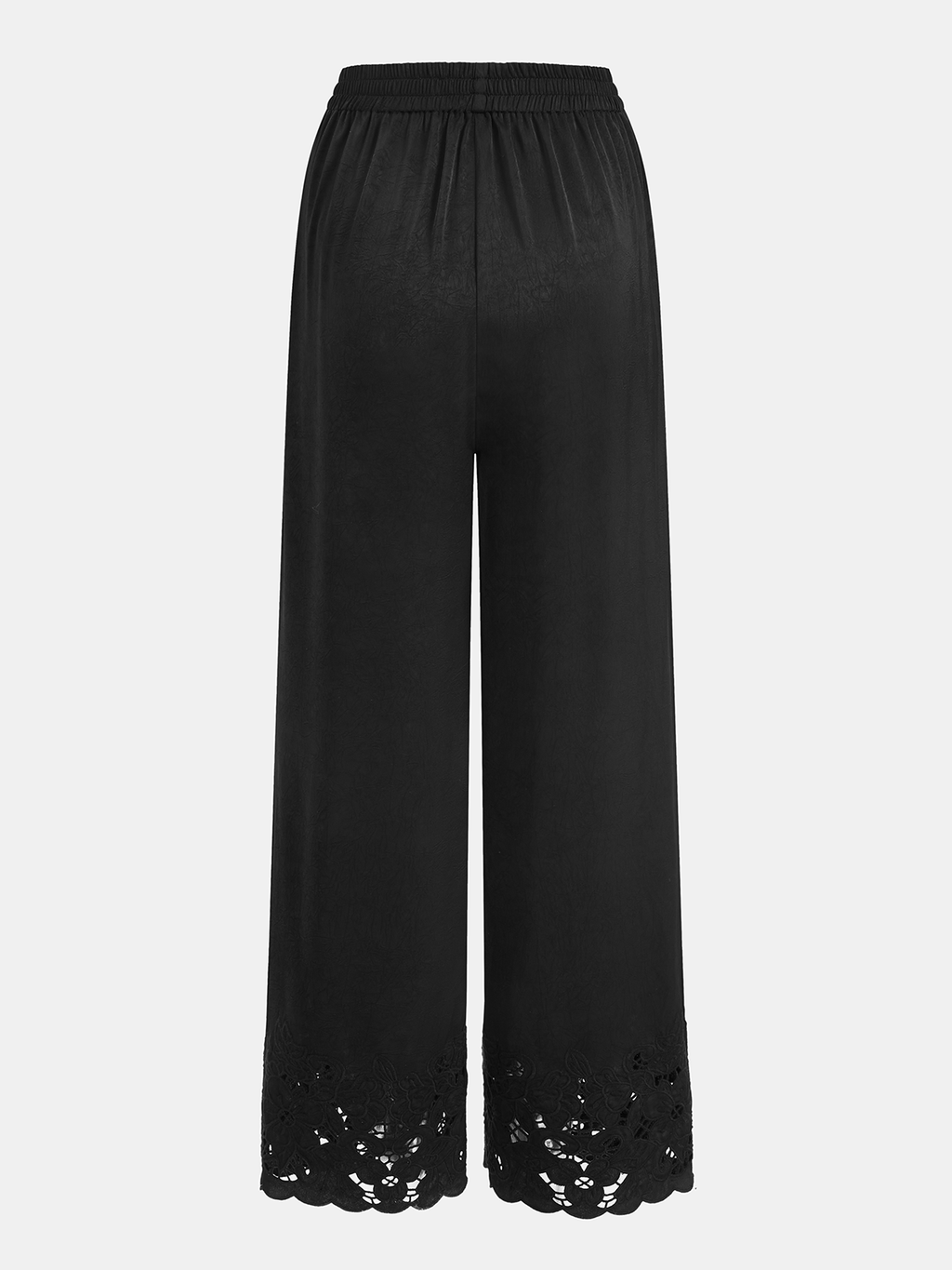 Pantalon large à taille élastique et ourlet en dentelle