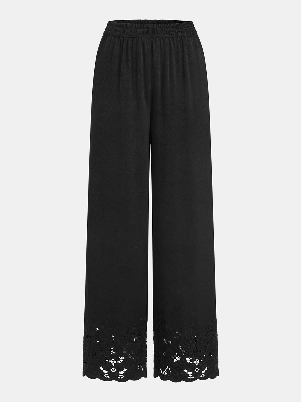 Pantalon large à taille élastique et ourlet en dentelle