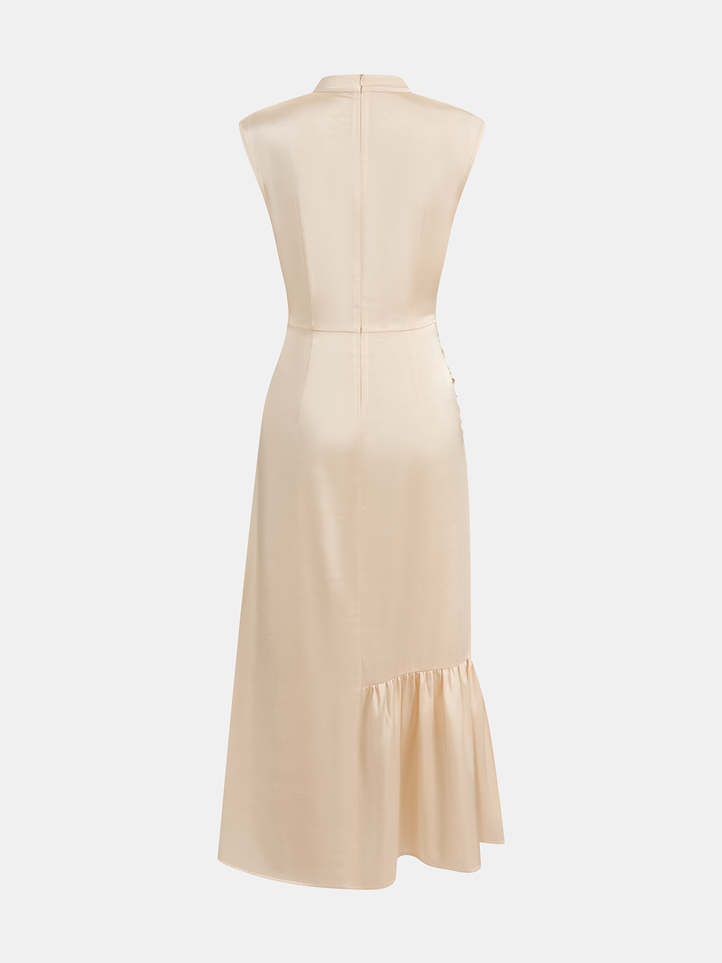 Ärmelloses Midikleid aus Satin mit Raffung und Schlitz