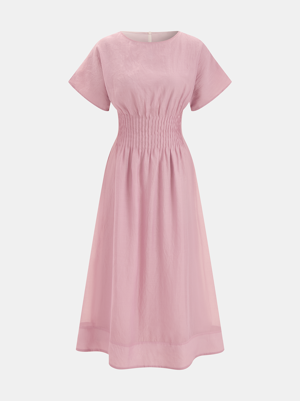 Robe midi froncée à la taille et manches courtes