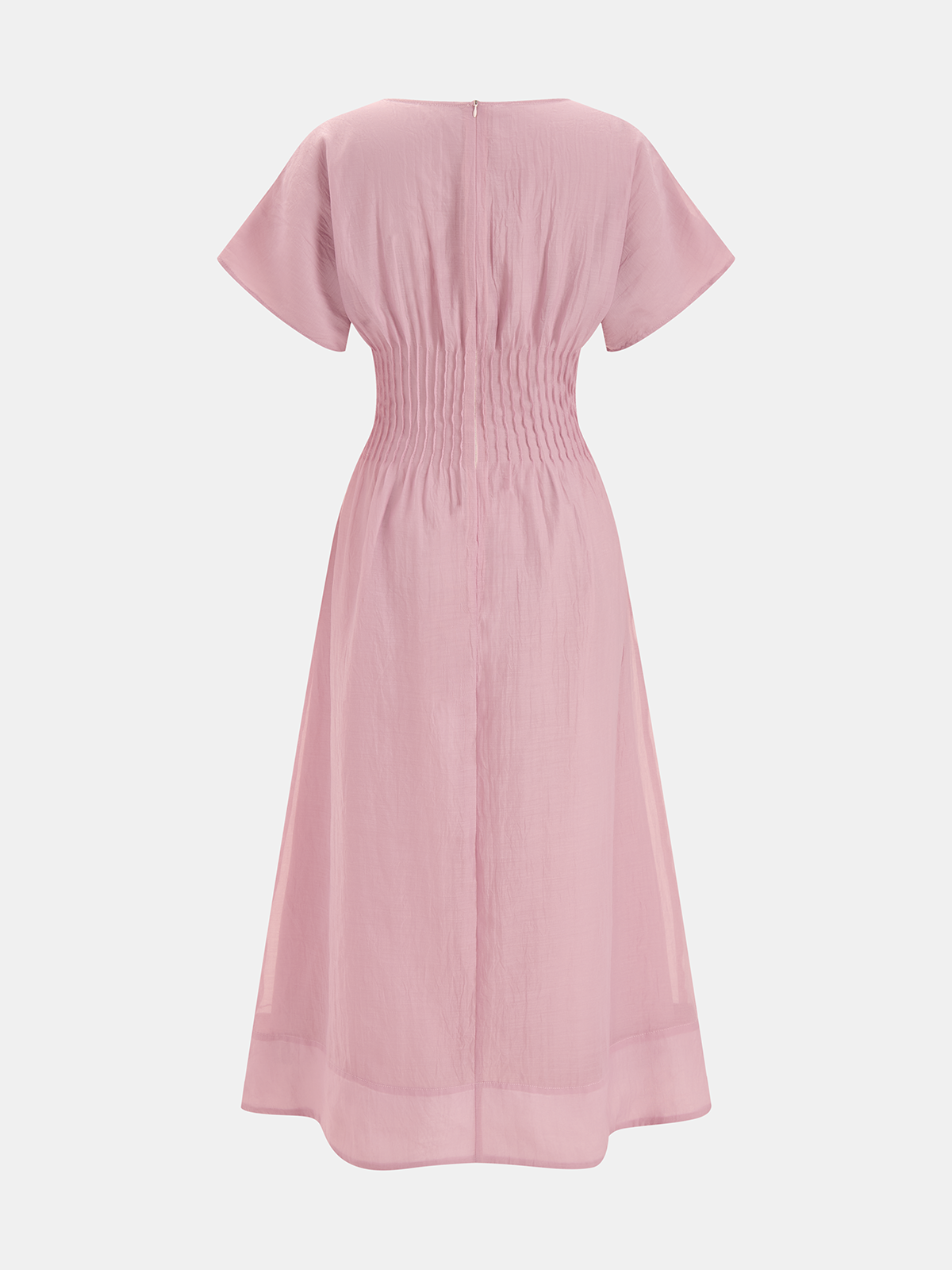 Robe midi froncée à la taille et manches courtes