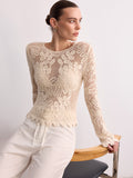 Haut en maille à manches longues et dentelle au crochet