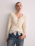 Cotton Crochet V-Neck Cardigan