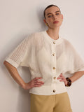 Strickjacke mit Metallknöpfen und Ajourmuster