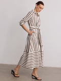 Gestreiftes Hemdblusenkleid mit Gürtel