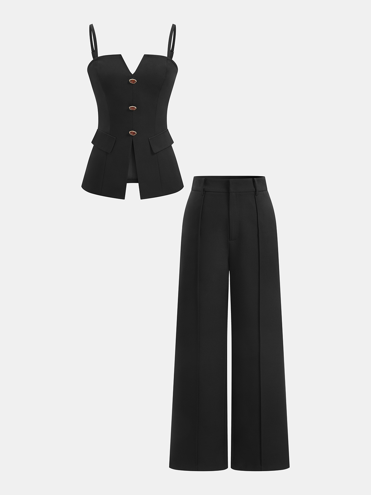 Set aus Camisole mit Knopfleiste und Hose mit weitem Bein