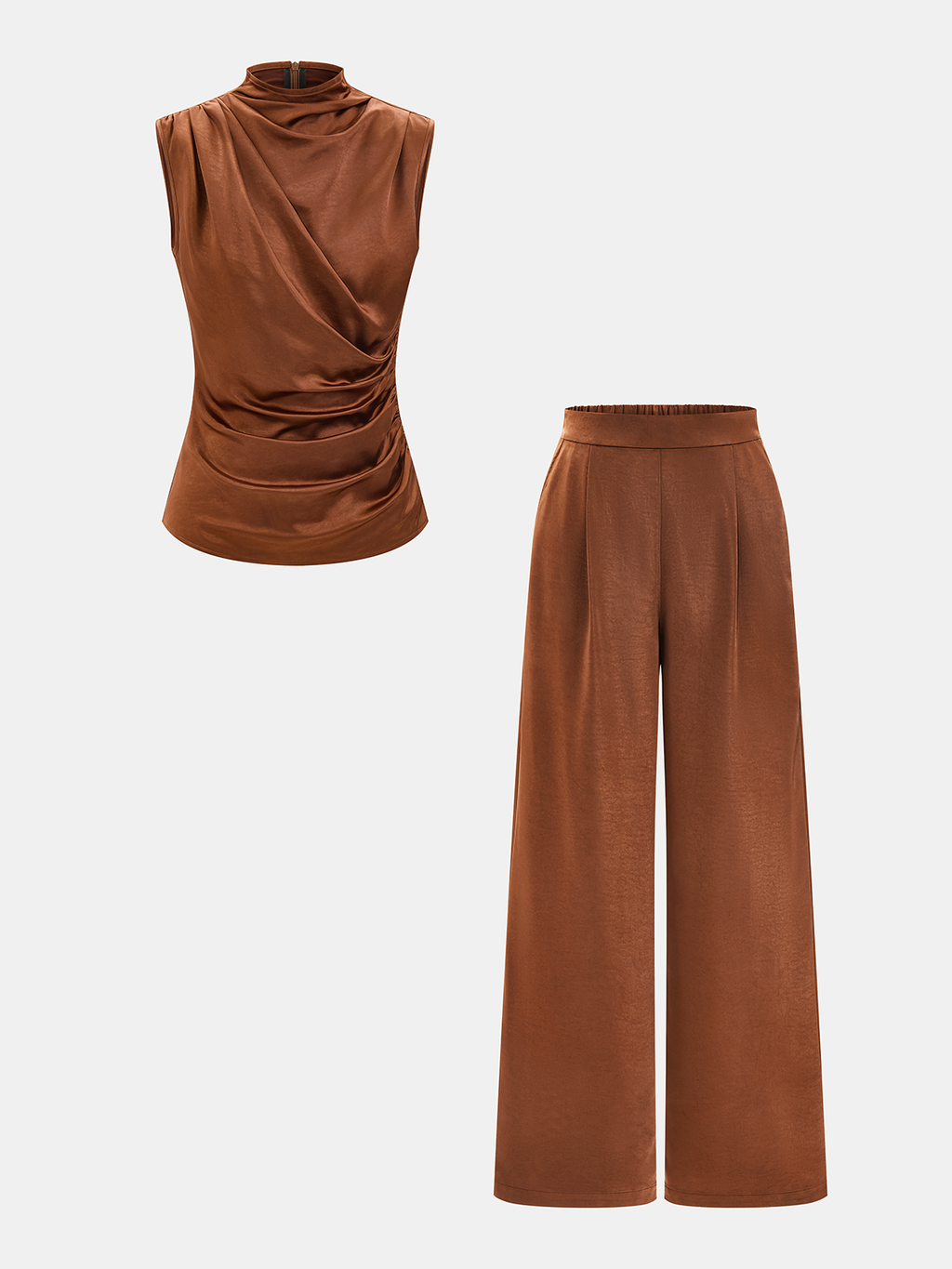 Ensemble haut froncé en satin et pantalon large