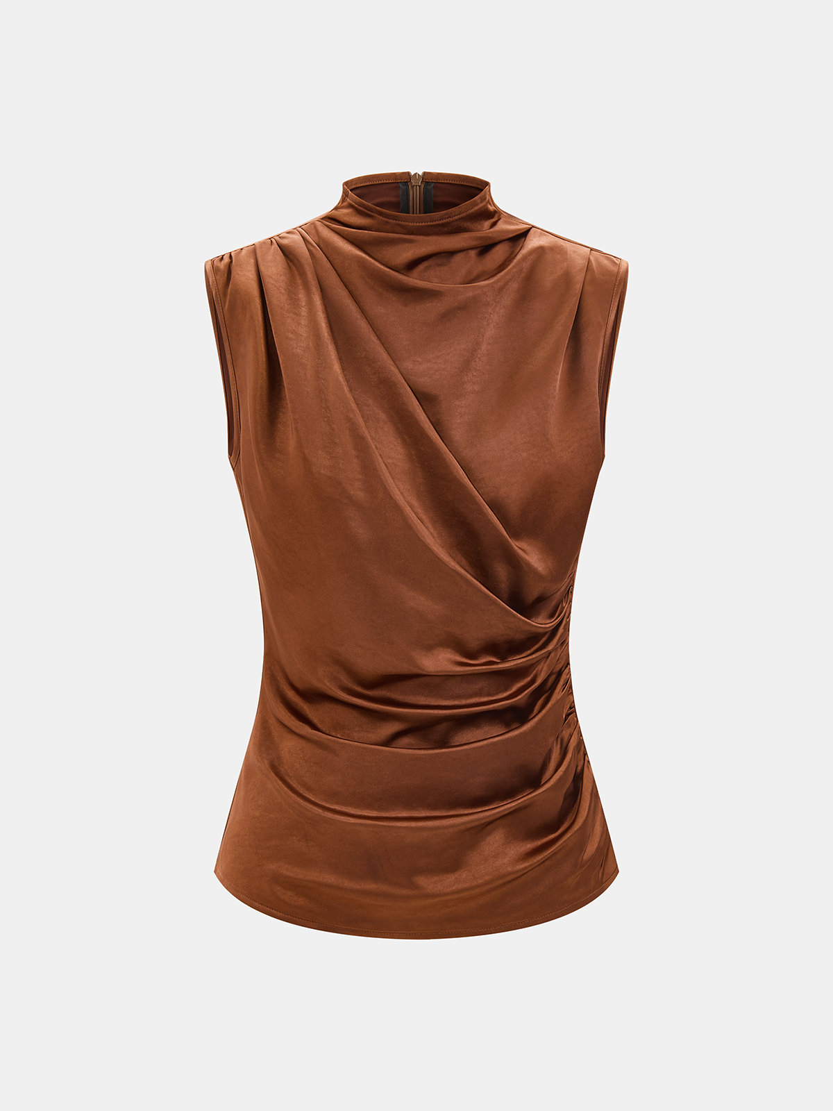 Satiniertes Oberteil mit Raffungen und weite Hose Set