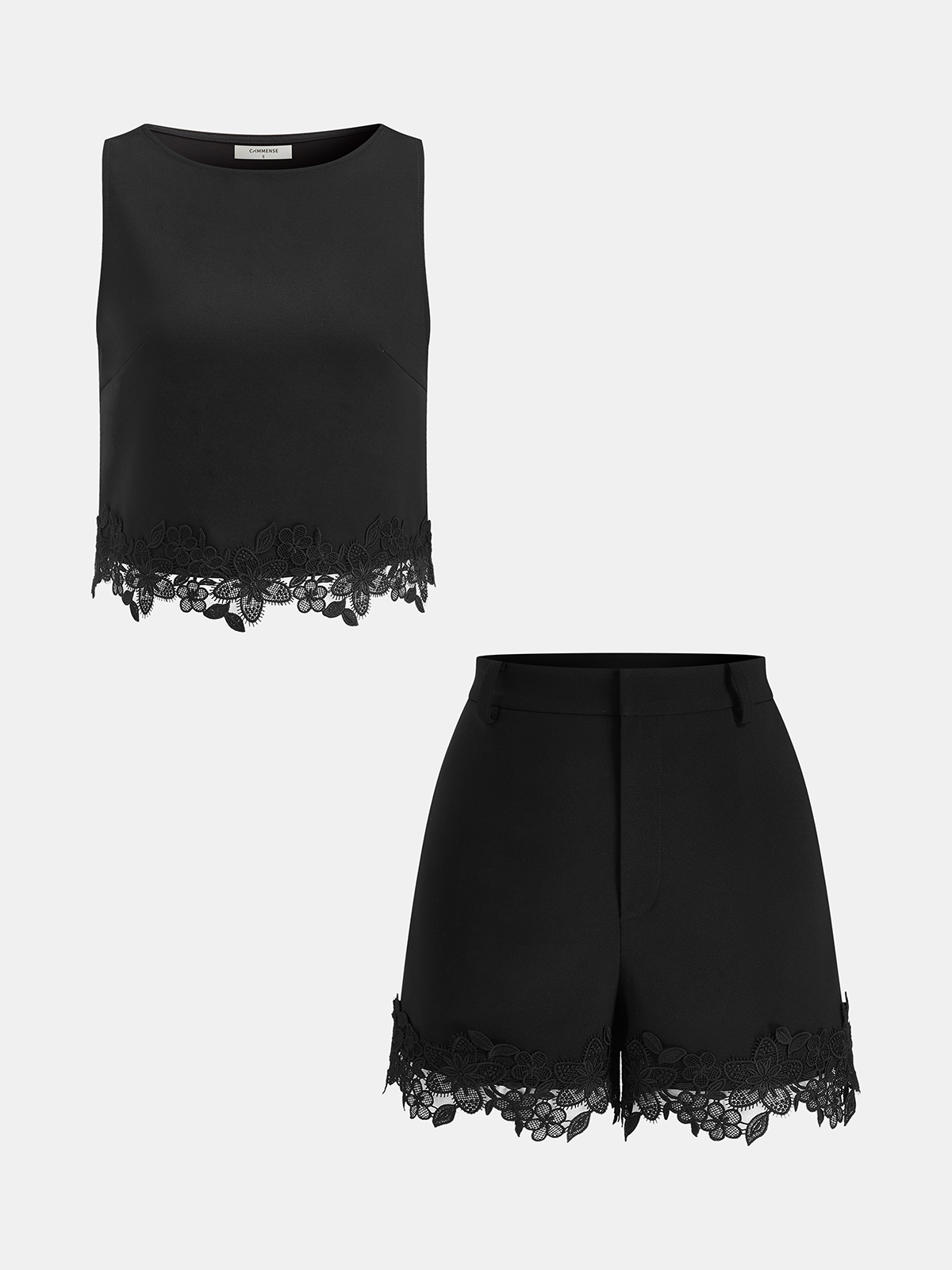 Ärmelloses Crop-Top-Set mit Spitze und Shorts