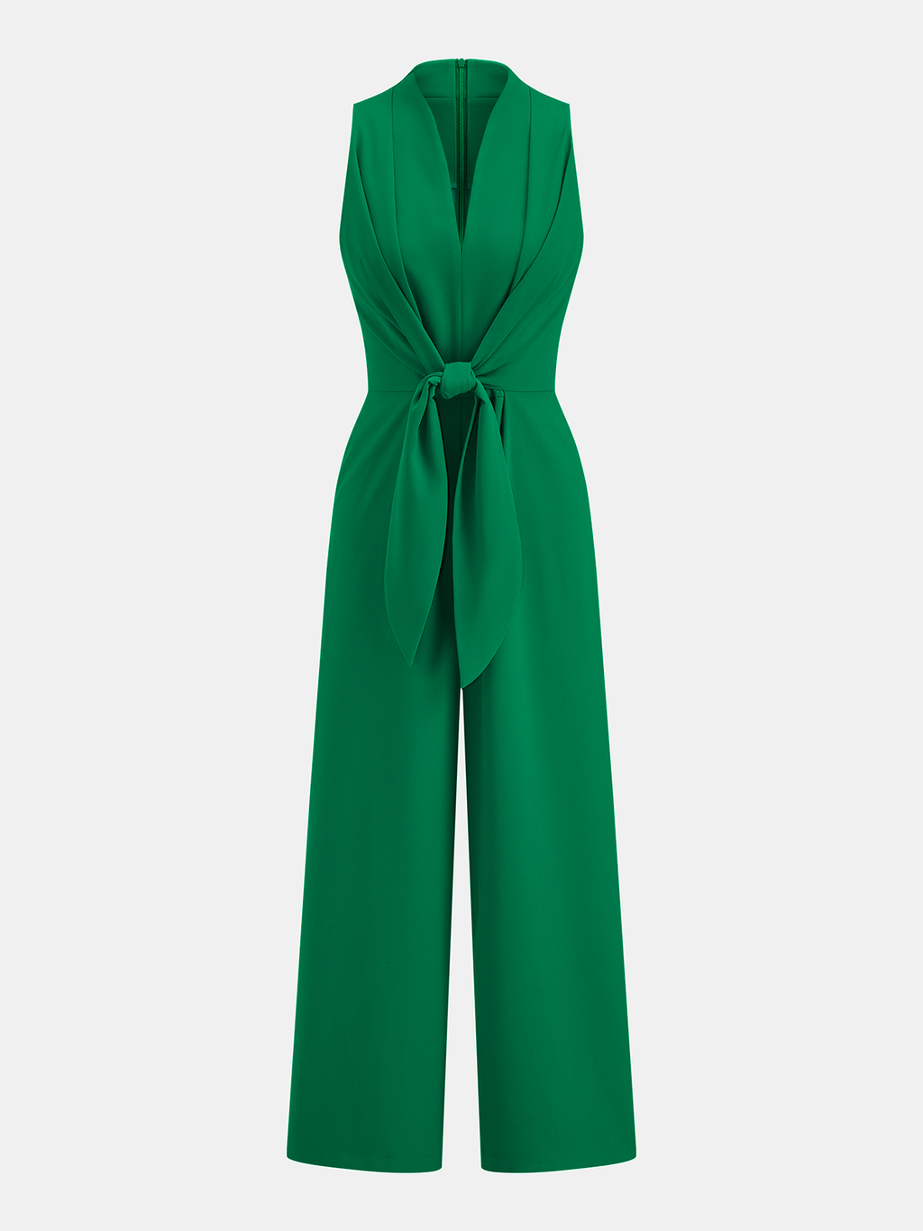 Combinaison sans manches à col en V avec taille nouée et jambes larges