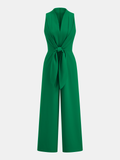 Combinaison sans manches à col en V avec taille nouée et jambes larges