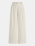 Pantalon large taille haute en coton et lin