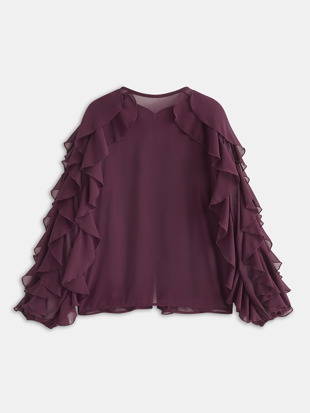 Halbtransparente Chiffon-Langarmbluse mit Rüschen