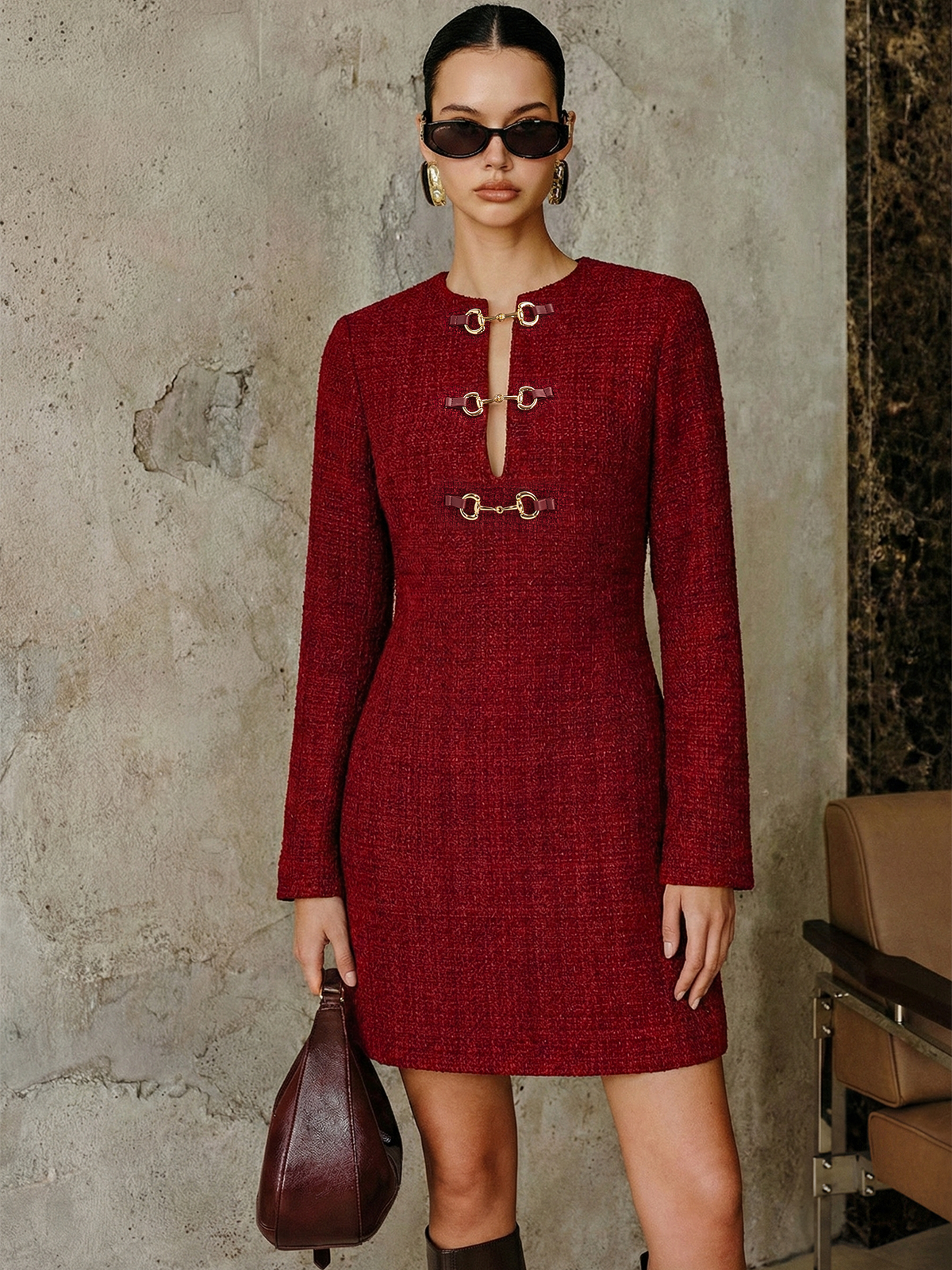 Tweed-Minikleid mit Metallschnalle