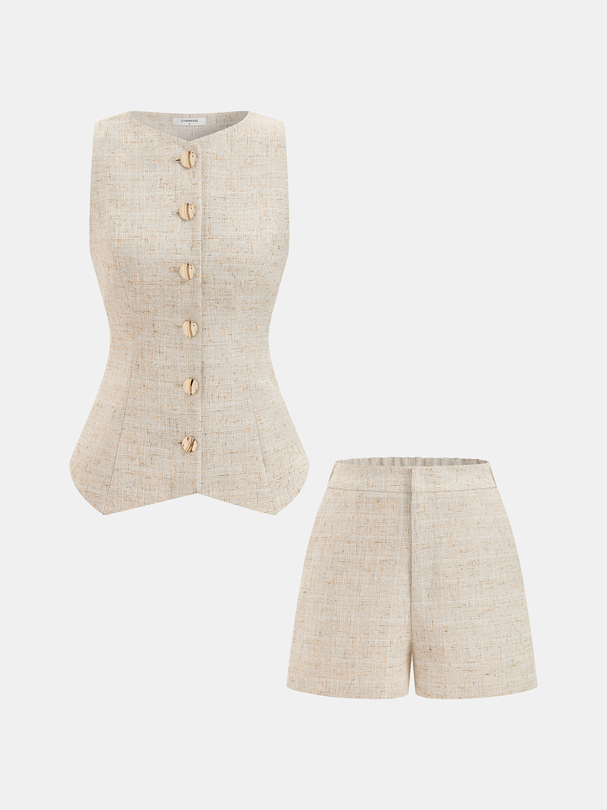 Tweed-Weste mit Knöpfen und Mini-Shorts-Set