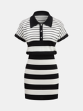 Striped Polo Short Sleeve Bodycon Sweater Dress