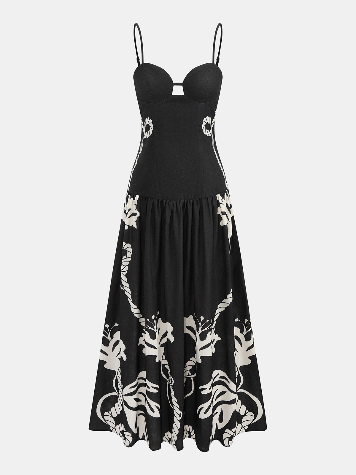 Robe longue imprimée à fines bretelles