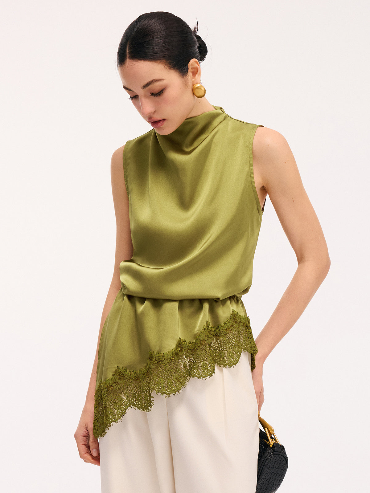 Satin-Tanktop mit Spitzenbesatz