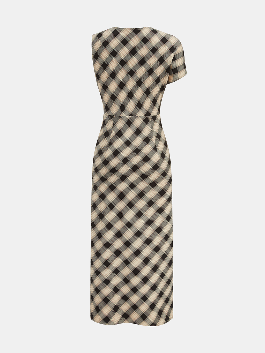 Robe longue asymétrique à carreaux avec fente