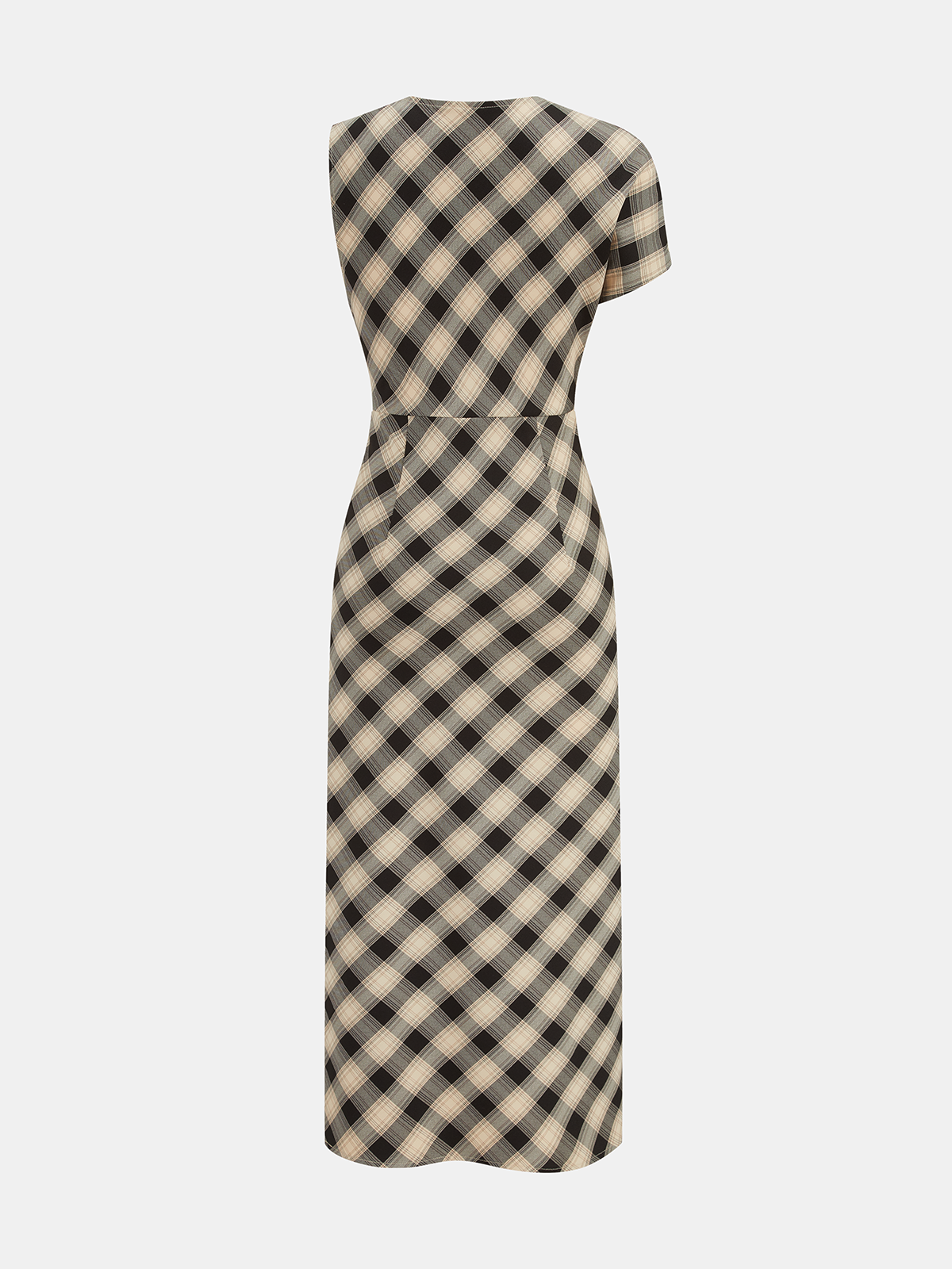 Kariertes asymmetrisches Maxikleid mit Schlitz