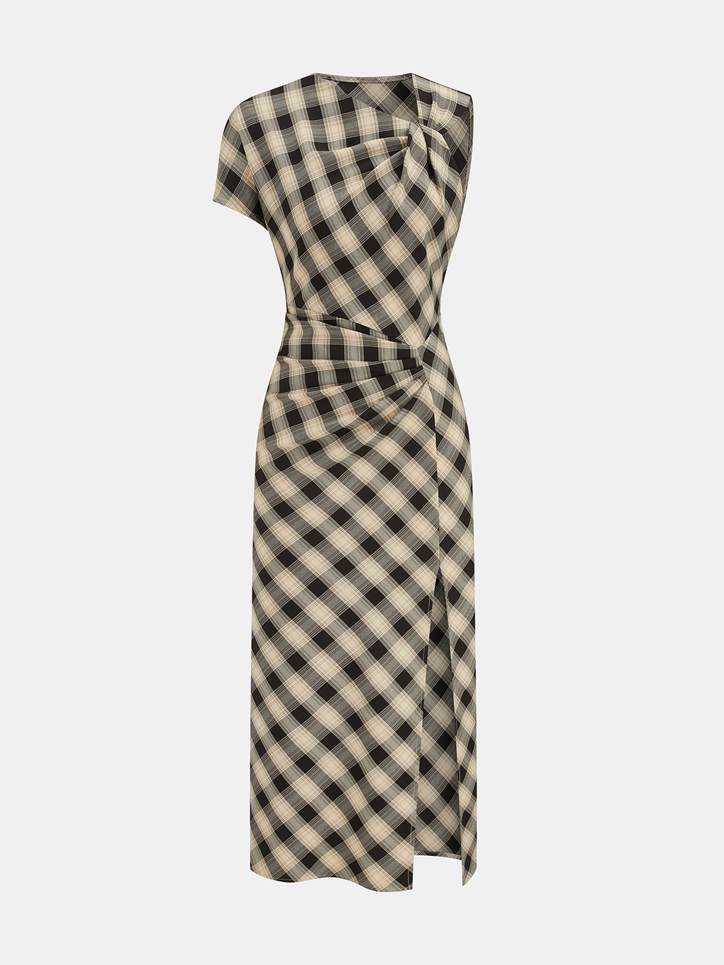 Robe longue asymétrique à carreaux avec fente