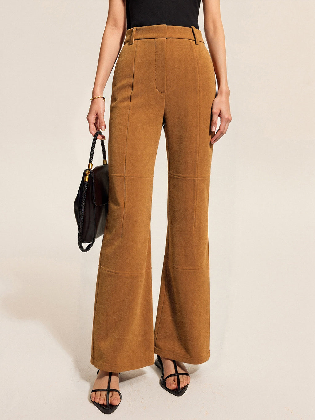 Hose mit Wildleder-Effekt, mittelhohem Bund und Bahnen-Design