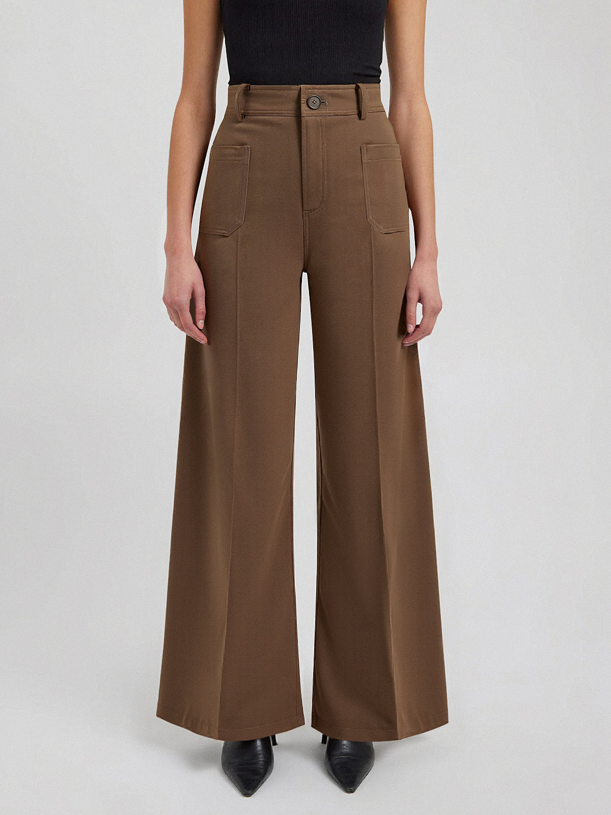 Pantalon large en coton taille mi-haute