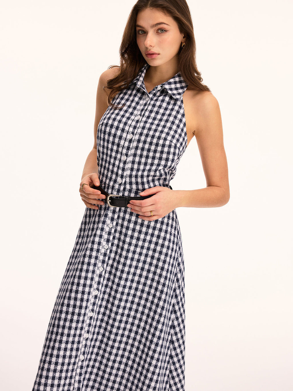 Gingham Sleeveless Maxi Shirt Dress