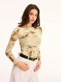 Tie Dye Ruched Sheer Long Sleeve Top