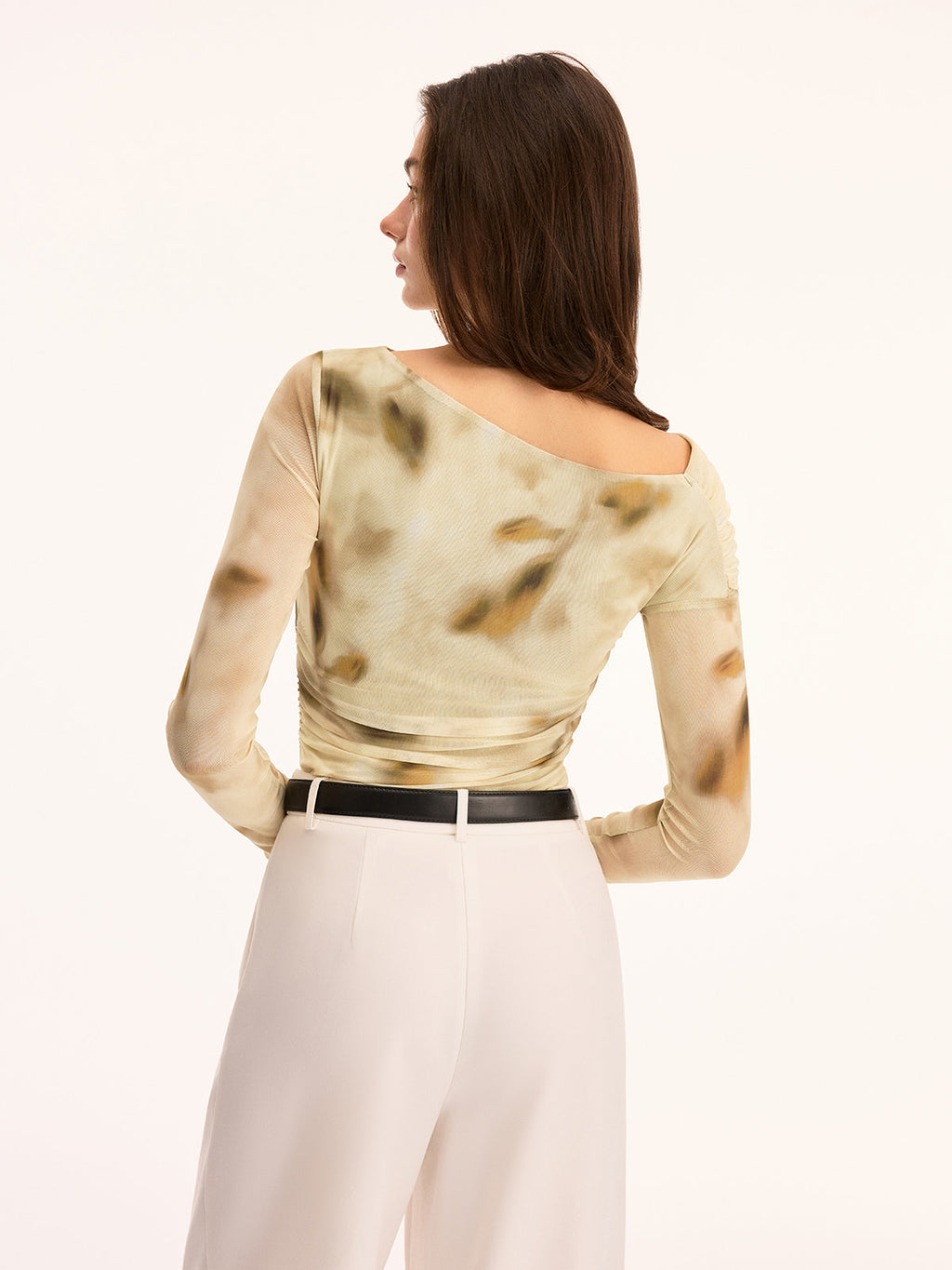 Tie Dye Ruched Sheer Long Sleeve Top