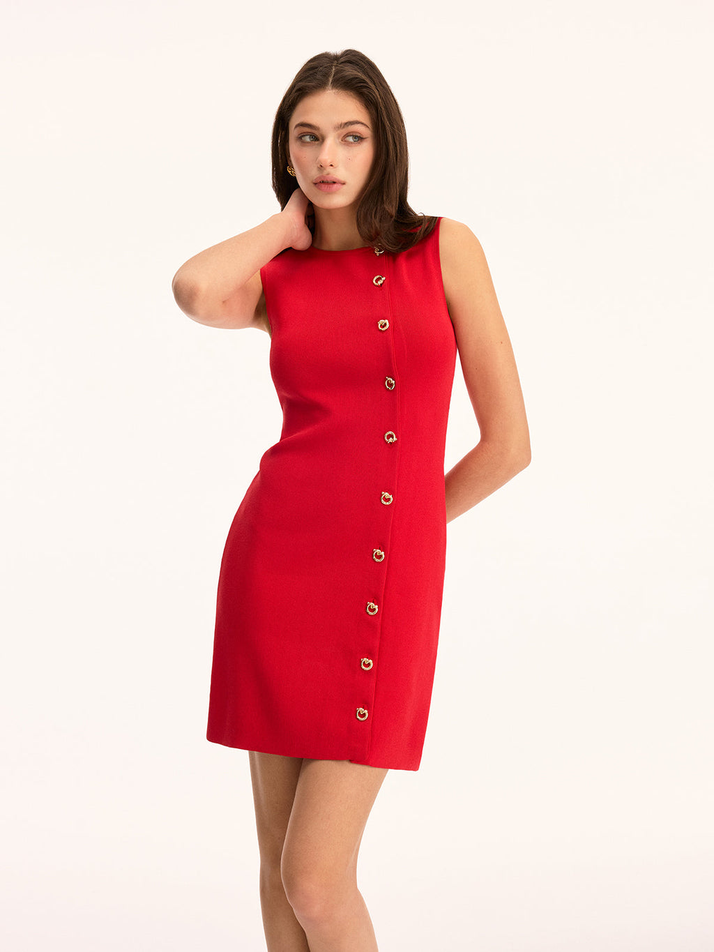 Ärmelloses Etui-Minikleid mit Knopfleiste