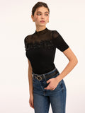 Haut en maille à col montant transparent et applique florale en 3D