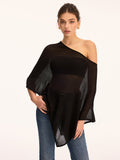 Pull en maille asymétrique transparent à épaules dénudées