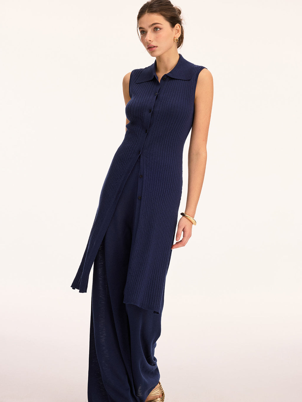 Ärmelloses Stricktunika-Top und Hose Set