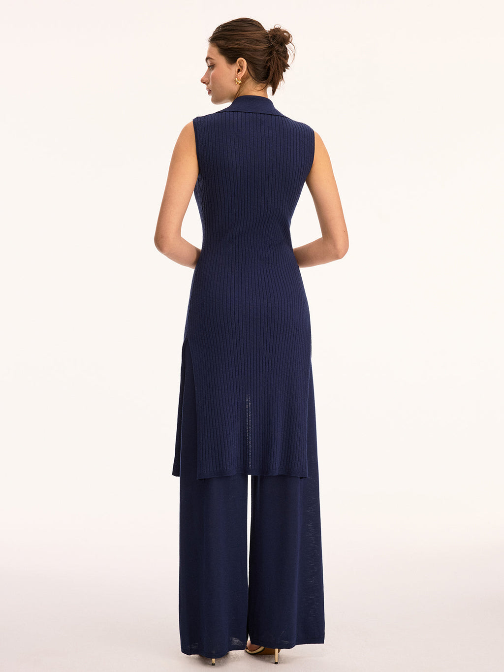 Ärmelloses Stricktunika-Top und Hose Set