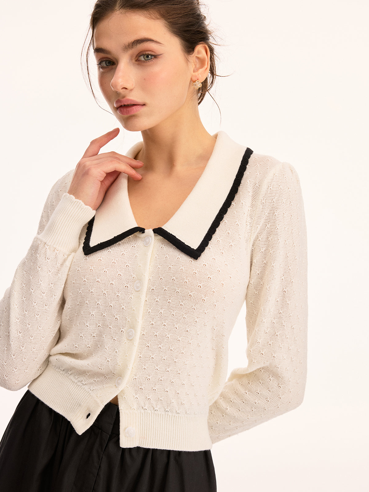 Gilet en maille ajourée à col en mélange de laine