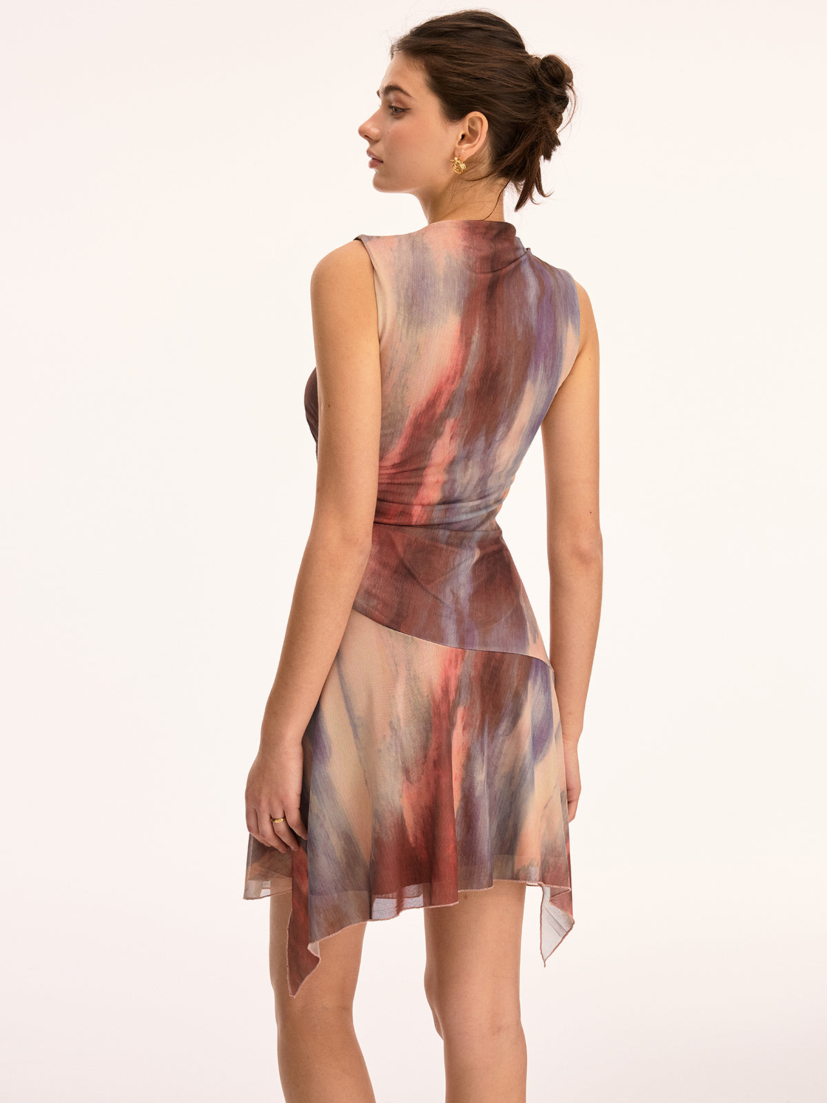 Tie Dye Ruched Sleeveless Midi Dress