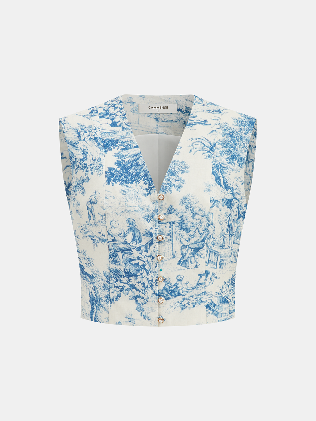 Ensemble gilet imprimé toile de Jouy et jupe plissée