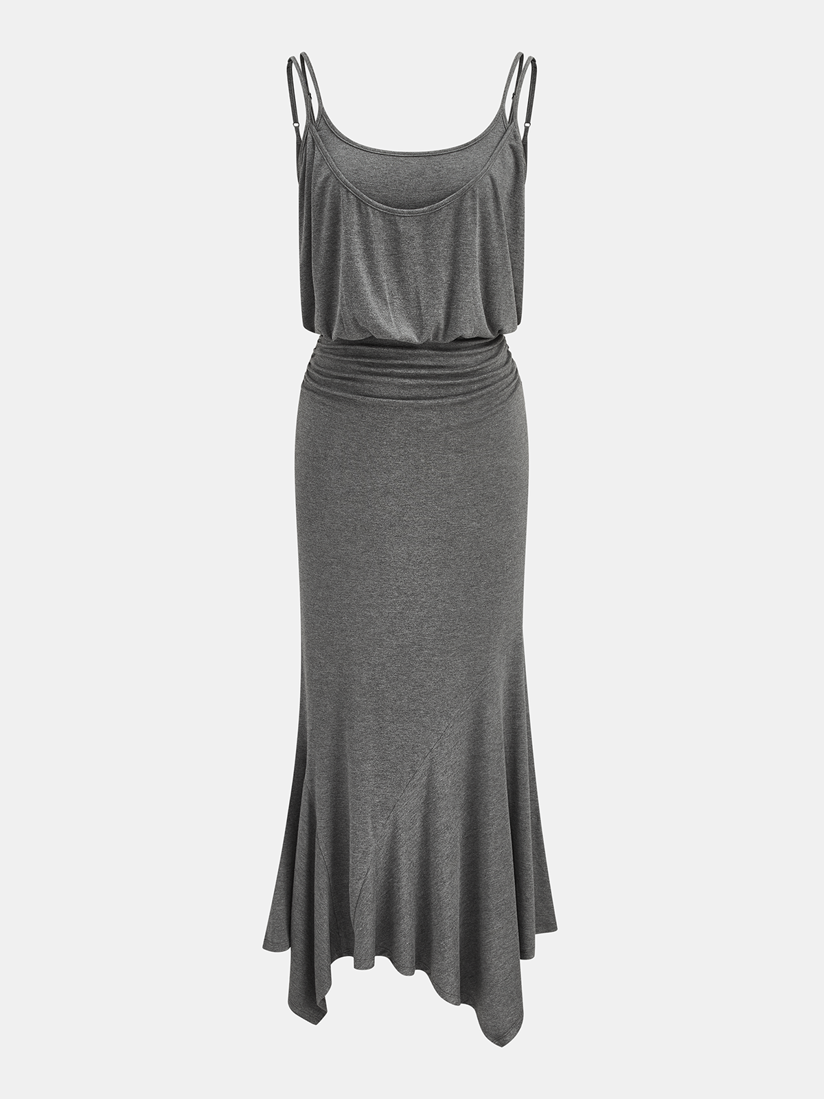 Gerüschtes asymmetrisches Cami-Maxikleid