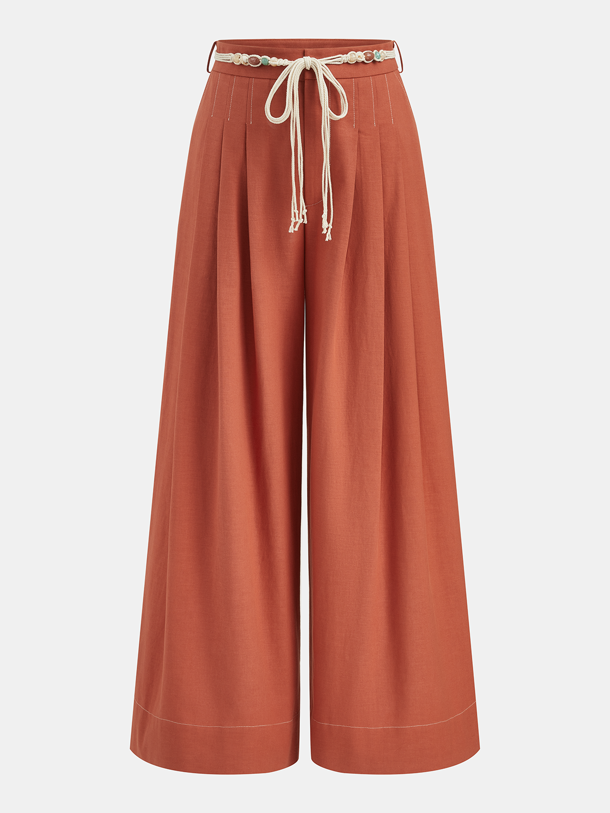 Pantalon large plissé à nouer à la taille