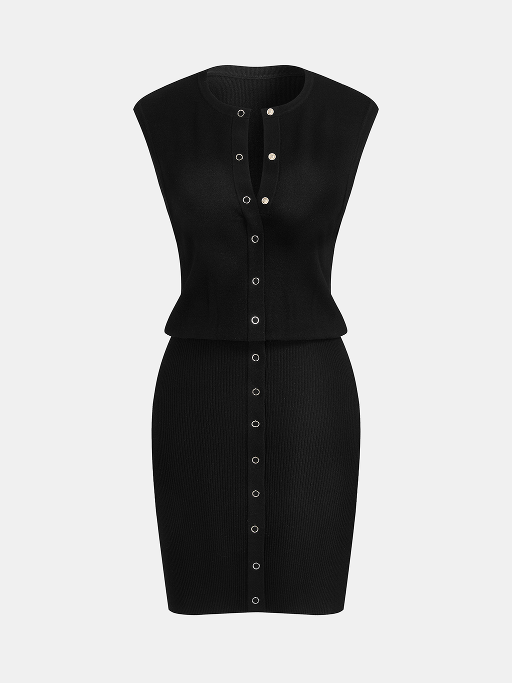 Robe bodycon en tricot sans manches boutonnée sur le devant