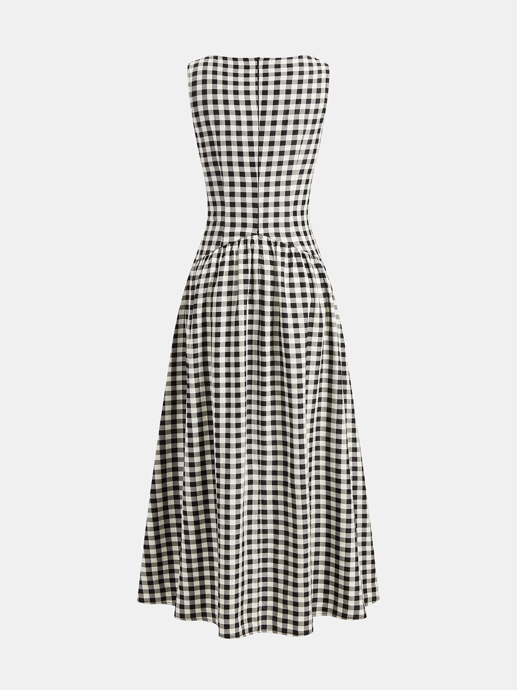 Robe longue vichy sans manches à bordure en dentelle
