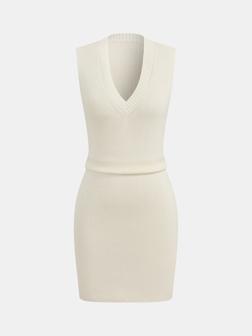 Ärmelloses Bodycon-Strickkleid mit V-Ausschnitt